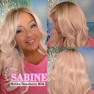 sunnymay 22 Inches Blowout Wave With Curtain Bangs Women Fashion Synthetic Wig SABINE Malibu Strawberry Milk Curly Blonde Synthetic Lace Front Wig glueless wigs deep wave wigs headband wigs chocolate brown wig wigs for women