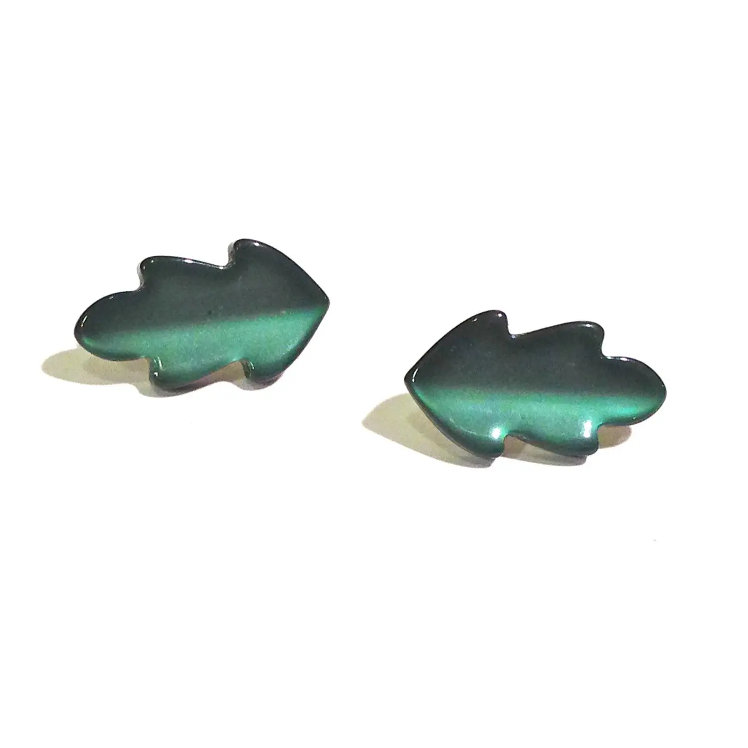 Forest Green Moonglow Oak Leaf Stud Earrings