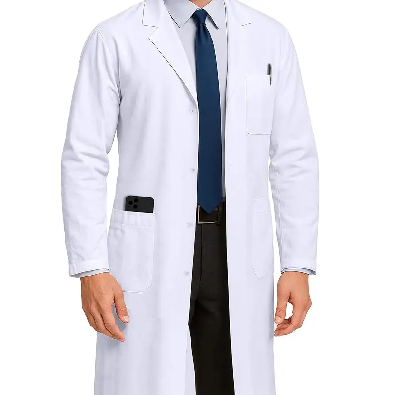 NY Threads Men's Medical Professional Long Sleeve Lab Coat - Durable Workwear Plain Polyester Mix, All Seasons, Button Closure, Splash-Safe Coat, Chemical Resistant, Grime & Dirt Guard, Side Slits, Machine Washable Body Protection Uniforms (Multi-Size)