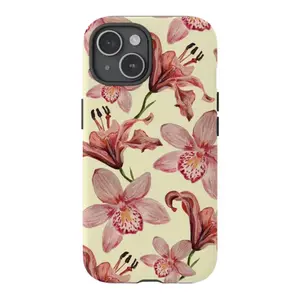 Hand Painted Flower Tough Phone Case Yellow Tiger Lily Case, Gift for her, mom gift for iPhone 16/15/14/13/12/11 Pro Max