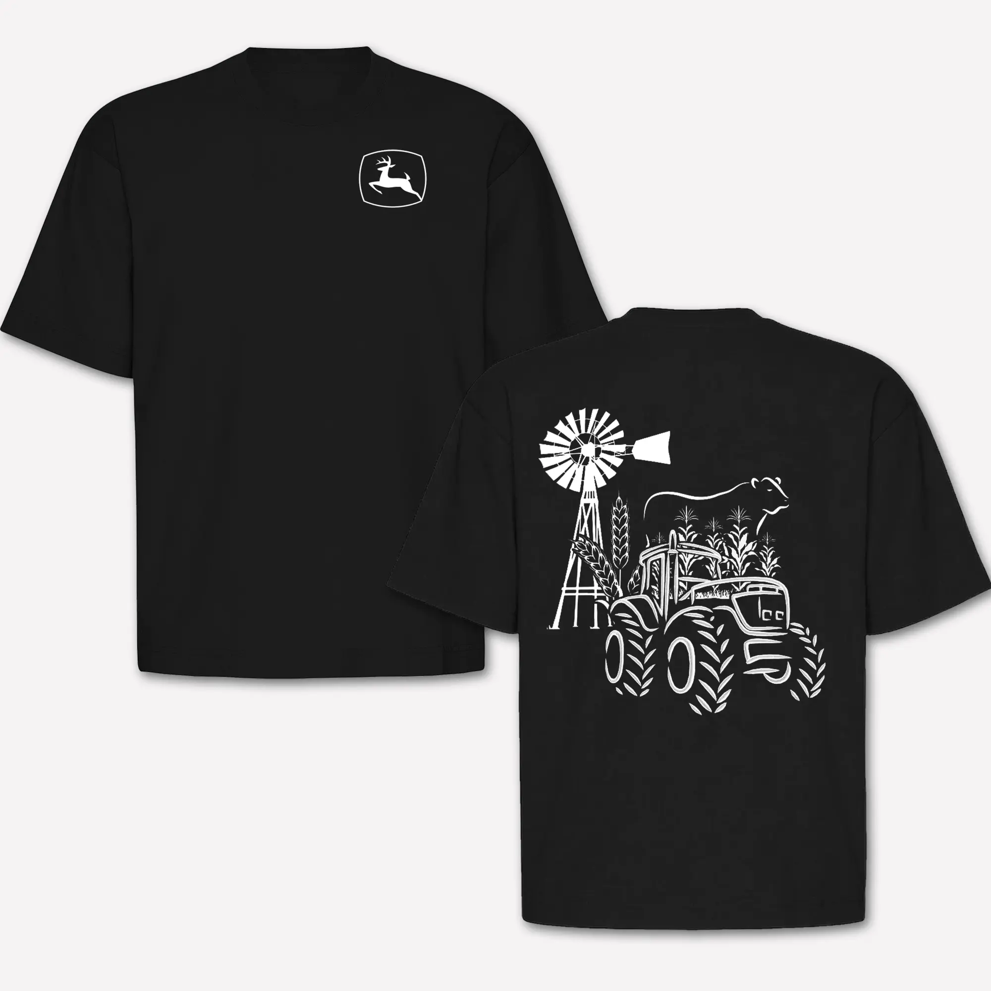 John Deere Country Life Farm Equipment T-Shirt, Leaping Deer Logo Heavyweight Cotton Graphic Tee, Retro Country Farming Tractor Workwear Short Sleeve Shirt, Casual Vintage Aesthetic Tops, Birthday Gift For Men Dad Him