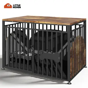 LITTLE HAVEN Premium Furniture Dog Crate with Built-In Bowls - Heavy Duty Wood End Table Kennel & Anti-Anxiety Pet House for Medium/Large Dogs