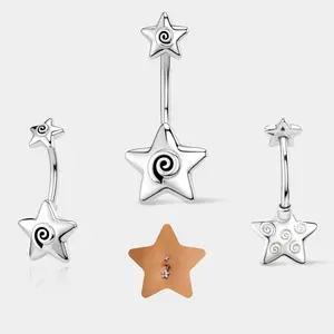 Oufer 14G Spiral Stars Internally Threaded Belly Button Ring Bar Length 10cm High-Quality Material Secure Fit Unique Design