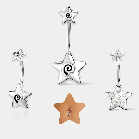 OUFER 14G Stainless Steel Spiral Stars Internally Threaded Female Belly Button Ring - 10cm Bar, Secure Fit, Stylish Funky Body Art Piercing Jewelry, Everyday Wear