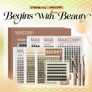MAXCOMFI Pro DIY Cosmetic Cluster Lashes Set, Limited-Time Deal, Waterproof Long-Lasting Venus Velure Style, Natural to Voluminous Anime Manga Lashes for Beginners, Makeup Essential, Anime Lashes Summervibes