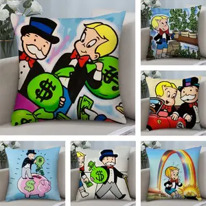 Cartoon Alec M-Monopoly Rich Cushion Cover Soft Short Plush Fabric Double-Sided Print Organic Breathable Sofa Pillow Case, Home Machine Washable in Warm Winter Perfect for Home Decor Warm Winter Home Child Gift