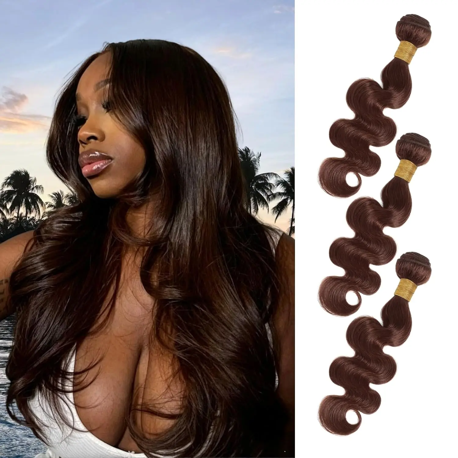 ANMETAN 12A Raw Virgin Human Hair Body Wave Weft Bundles - 3-Bundle Form, #4 Dark Chocolate Brown, 100% Unprocessed Remy Hair, Double Weft Sew-In, Full Ends, Soft Glossy Wavy Look, Body Wave Hairstyle