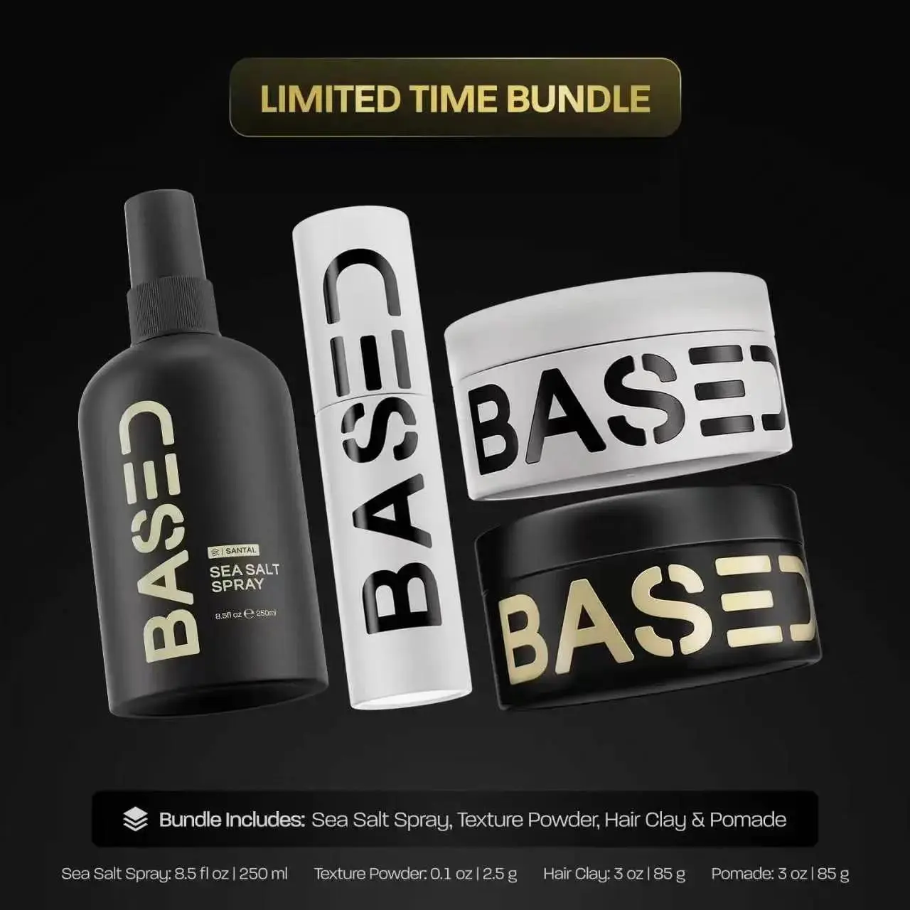 ‮DESAB‬  Ultimate Straight & Wavy Bundle - Sea Salt Spray, Texture Powder, Hair Clay & Pomade - Complete Hair Styling Kit for Men - Natural Volume, Texture & Hold - Matte Finish