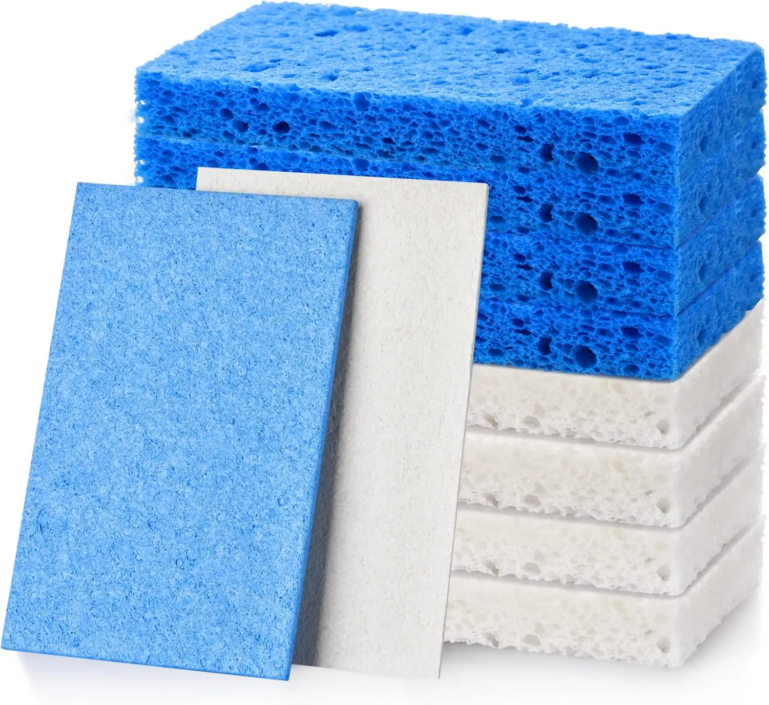 8PCS Compressed Kitchen Sponges Pack for Household Use, Premium Dish Sponges Kitchen Natural, Non Scratch Cleaning Sponges for Dishes, Dishwashing Brushes, Save Space - Blue & White Sponges