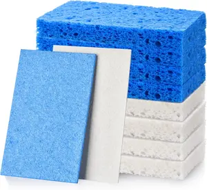 8PCS Compressed Kitchen Sponges Pack for Household Use, Premium Dish Sponges Kitchen Natural, Non Scratch Cleaning Sponges for Dishes, Dishwashing Brushes, Save Space - Blue & White Sponges