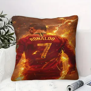 Fiery Ronaldo 7 Soccer Throw Pillow With Inner Cushion, 45cm Square Digital Print Pillow, Vibrant Flame Graphic, Soft Zipper Closure, Sports Fan Decor For Bedroom, Sofa & Living Room Fan Gifts