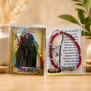 Set of 2 Santa Muerte bracelets 7 powers and red Unisex Grim Reaper Pulseras Roja  7 potencias Male Female Birthday