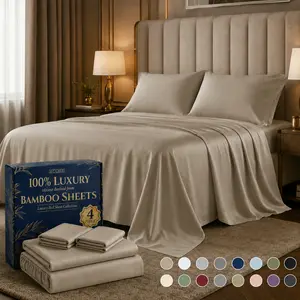 DECOLURE Bamboo Sheets 4pc Set 100% Cooling Viscose Ultra Soft 17 Deep Pocket Double Stitching Must Have for Hot Sleepers OEKO Tex Certified Hypoallergenic