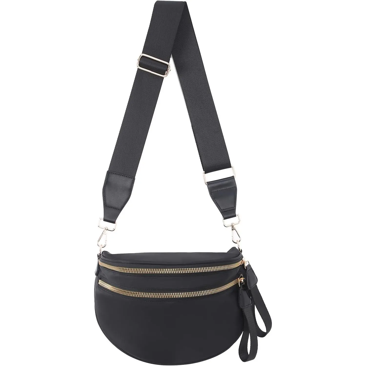 Crossbody Bags Bum Bag for Women Large Sling Bag Purse with Adjustable Strap(Black)