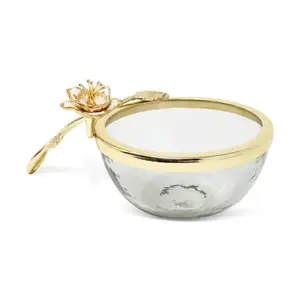 Gold Bowl w/Pomegranate Bloom Décor