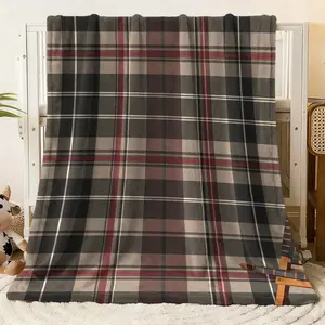 Classic Tartan Plaid Flannel Blanket - Elevate your home comfort with this ultra - soft flannel blanket featuring a timeless plaid pattern in rich dark gray, burgundy, and white tones. Crafted f