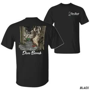 Dive Bomb T-Shirt – Dive Bomb Industries – Flying Ducks in Forest Hunting Scene, Perfect Gift for Waterfowl Hunters, Men's Cotton Tee