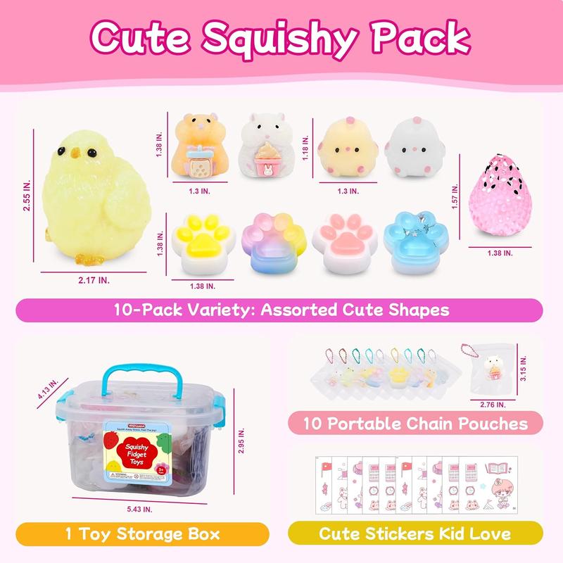 10 Pack Taba Squishies with Toy Box & Cute Stickers, Kawaii Squishy Stress Relief Toys Party Favors for Kids 4-8 8-12, Squishy Sensory Fidget Toys for Kids Birthday Xmas Gifts for Girls&Boys