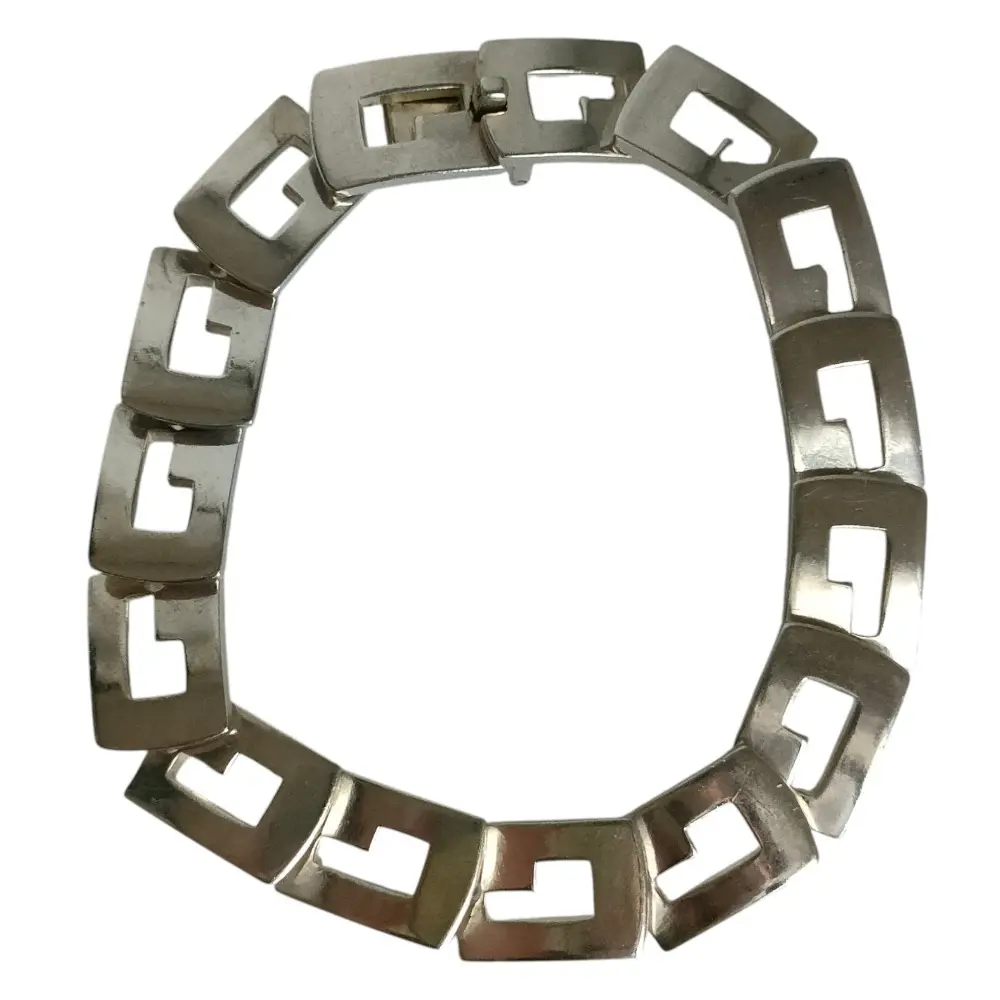 Pre-owned GUCCI Sterling Silver 925 (Ag925) Small Leather Goods 925 Silver G Logo Link Bracelet
