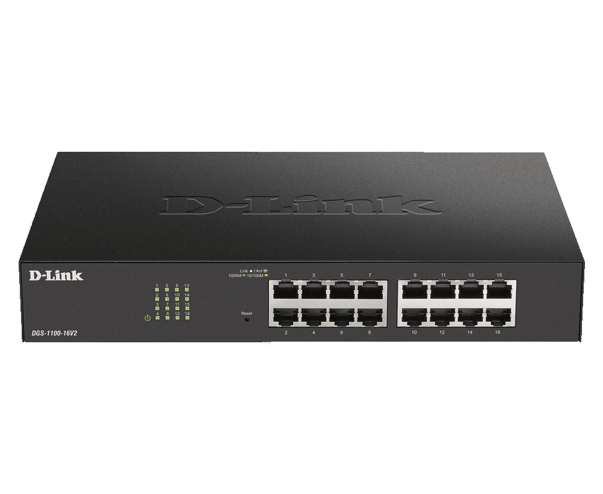 D-Link DGS-1100-16V2 16 Port Gigabit Smart Switch, 16 x 10/100/1000base-t, 100-240v ac, ac power inet, bandwidth control, 5.5 lbs