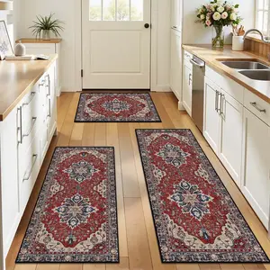 Boho Kitchen Rug Sets 3 Piece with Runner Non Slip Kitchen Rugs and Mats Washable Kitchen Mats for Floor Thick Kitchen Floor Mat Carpet Runner Rugs for Hallway Laundry Holiday Decor Farmhouse Kitchen Rug