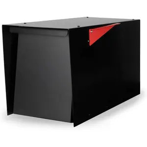 Modern Post Mount Mailbox - Large Heavy Duty Powder Coated Steel Waterproof Letter Box, Corrosion Resistant with Recessed Magnetic Close Door, Black Mailbox for Curbside Parcels