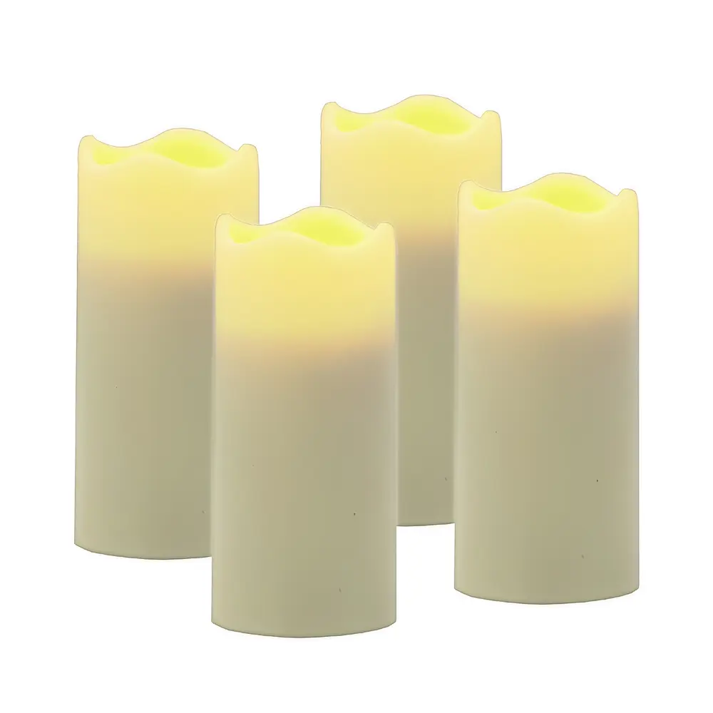 Home Decor 4-Piece Ivory Battery-Operated Traditional Modern Beeswax Flameless Pillar Candles with 360 Stand - Table Ornaments, Convenient Way to Create a Warm and Cozy Environment, Ideal Home Supplies Gift