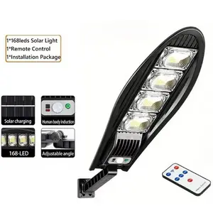 Smart Outdoor Solar 168 LED Wall Light 3 Modes Lamp Waterproof Motion Sensor Security Sunlight Yard Induction Street Light Dusk Night Emergency Wall Lamp Outdoor light Step Flood Lights Motion-Sensor Floodlight Roof Lamps with Remote