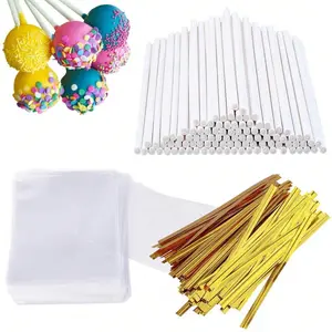300-Piece Cake Pops & Packaging Set, Includes 100 Paper Sticks, 100 Clear Bags, 100 Twists, Ideal for Various Sweets