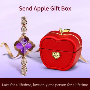[Christmas Gift] Lucky Clover Bracelet Watch with Energy Stone Beads, Double-Layer Design, Waterproof Luminous Apple Pattern Gift Box, Top Christmas Gift Choice, Perfect Gift