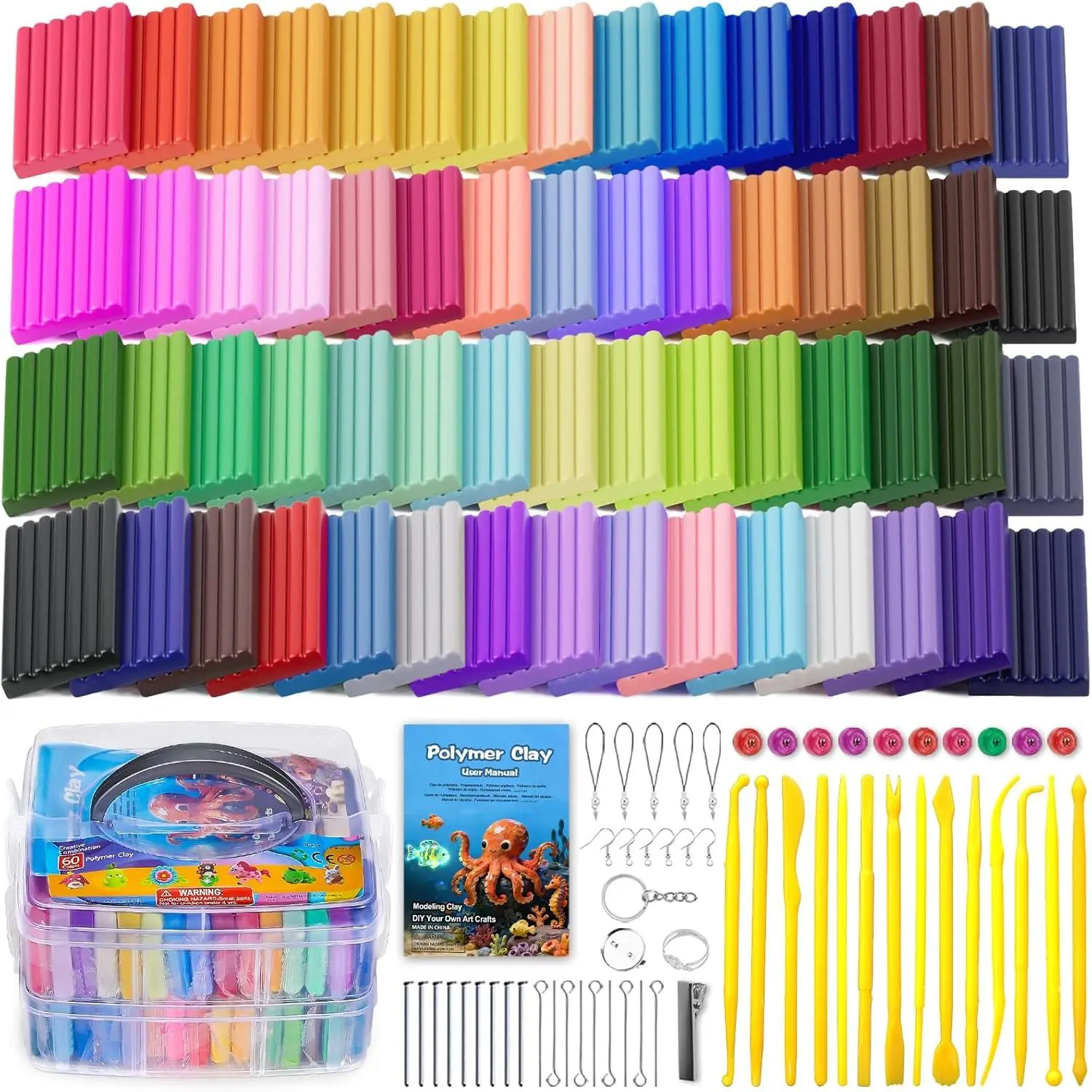 60 Colors Polymer Clay, DIY Modeling Clay Starter kit for , Oven Baked Model Clay Art & Crafts Toys with Sculpting Tools, Non-Sticky, Birthday & Christmas  for  & Adults Artists