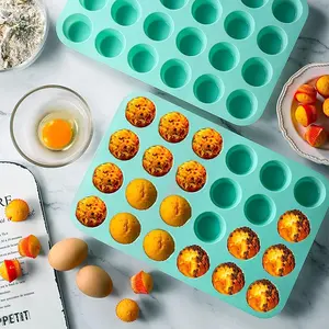 24 Cup Non-Stick Silicone Muffin and Tart Mold, Large Silicone Muffin Baking Pan, Nonstick Cupcake Pans, Perfect for Muffins Cupcakes Restaurant Bakery Party Baking Tools, Silicone Baking Mold for Cylinder Treats