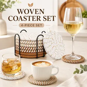 Coasters for Drinks Set, 8 Pack Boho Drink Coasters with Holder, Colorful Coffee Table Decor for Living Room, Kitchen Table, Dining Room, Bar, Office Desk, Tea Cups, Coffee Mugs and Everyday Home Decoration