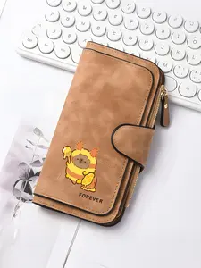 Long wallet Winnie the Pooh pattern fashion card case, snap closure, zipper wallet|Themed graphic wallet