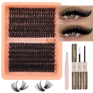 Fluffy Lash Extensions Kit 280Pcs Cluster Eyelash Extensions Thick D Curl Lash Clusters Volume 10-18MM DIY Individual Lashes Kit with Bond and Remover, Eyelash Tweezers(60D&80D 0.07D)
