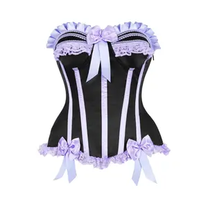 Top Drawer Black/Lavender Satin Steel Boned Burlesque Corset