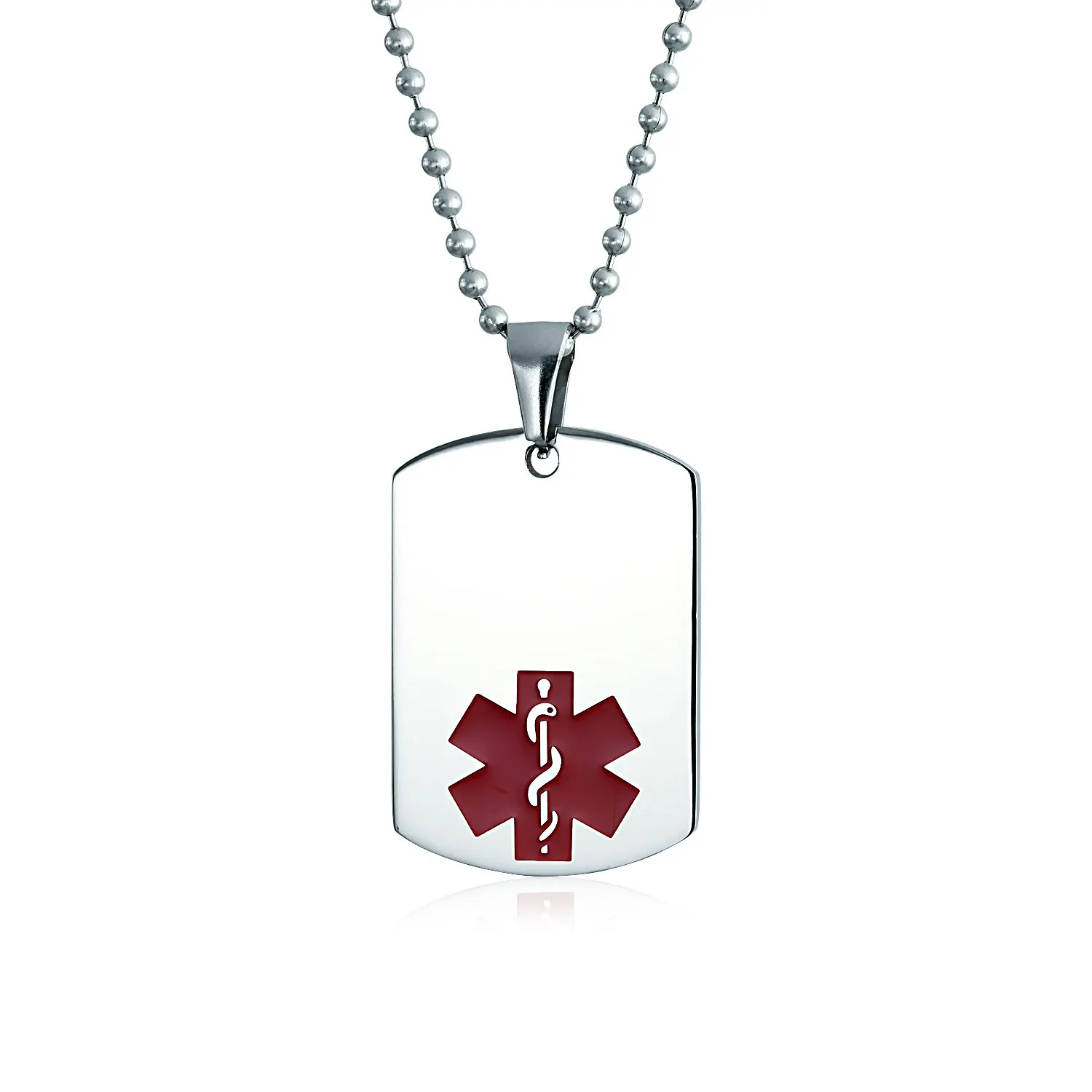 Medical ID Dog Tag Steel Pendant Necklace Men 20" Chain