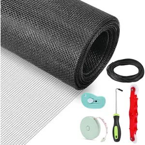 Window Screen Repair Kit 48"x142" Window Screen Mesh Window Screen Replacement Kit Include Durable Fiberglass Mesh Roller Hook Ruler Cutter 33Ft Spline for House Windows Doors Replacement