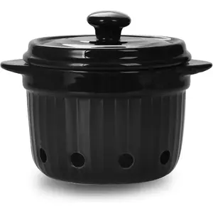Garlic Keeper with Lid, Ceramic Garlic Saver Container for Countertop, Kitchen Decor (Black)