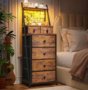 Raybee Furniture Vertical Dresser for Bedroom 6-Drawer LED Dresser with X-Support Bar, Thick Metal Frame & RGB Light Strip, Multipurpose Storage [Falldealsforyou]