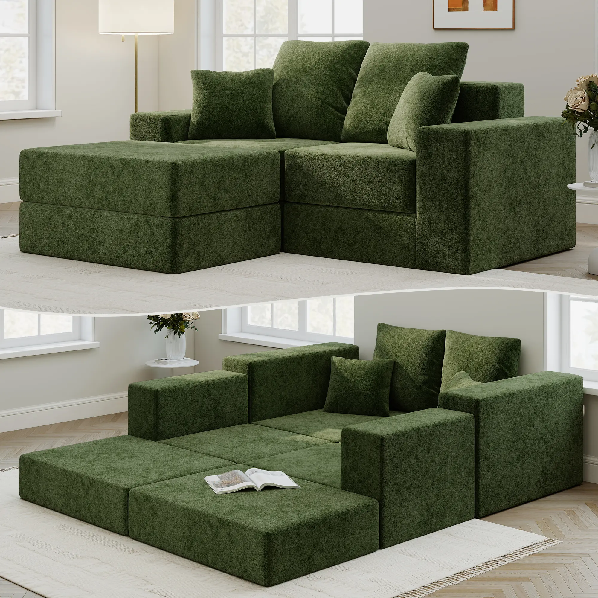 Cloud Modular Sectional Sofa, L-Shaped Deep Seat Couch with Reversible Chaise, Boneless Sleeper Sofa, No Assembly Required for Living Room