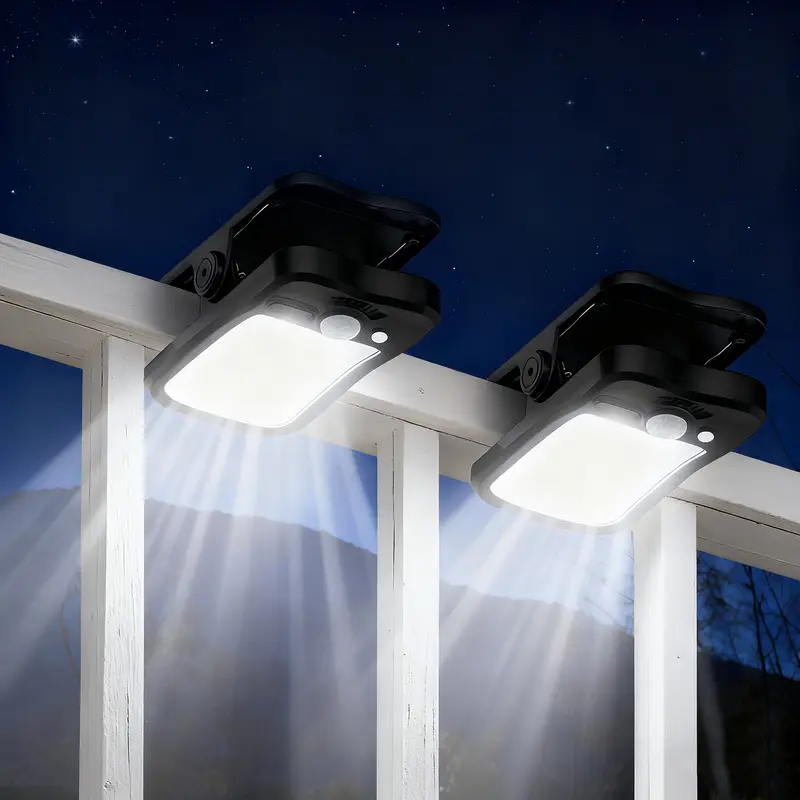 Outdoor Solar Clip Lights, USB & Solar Powered Clip-On Lamp with Motion Sensor, 3 Modes, Waterproof — Perfect for Yards, Garages, Porches, Patios, Gardens, Pools & Barns