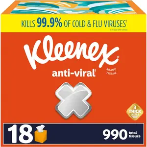 Kleenex Anti-Viral Facial Tissues, Classroom or Office Tissue, 18 Cube Boxes, 55 Tissues per Box, 3-Ply (990 Total Tissues)