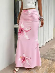 Women's Floral Fishtail Midi Skirt, Elegant Summer Dress for Casual Parties, Stylish and Versatile Everyday Wear, Fit, Casual Skirts