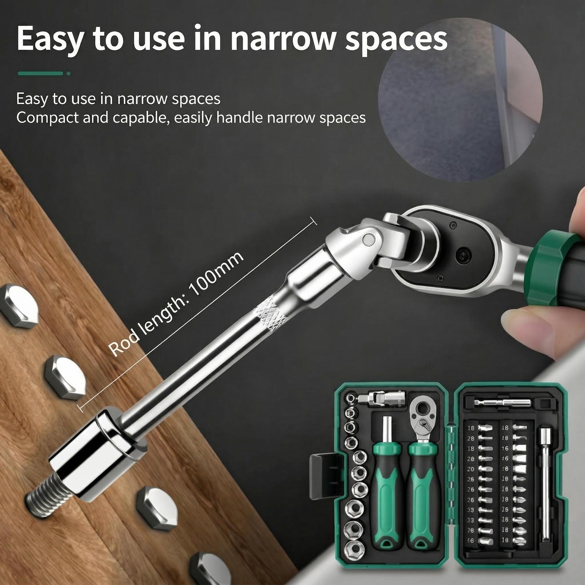 40-Piece All-in-One Socket & Screwdriver Bit Set, High-Torque Ratchet Wrench Tool Kit for Home, Garage, Auto Repair Magnetic Rotary car Removal Portable