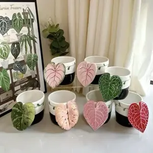 Hand-Pinched Botanical Leaf Latte Mug, Handcrafted Underglaze Ceramic Coffee Cup, Personal Master Cup Ideal Gift