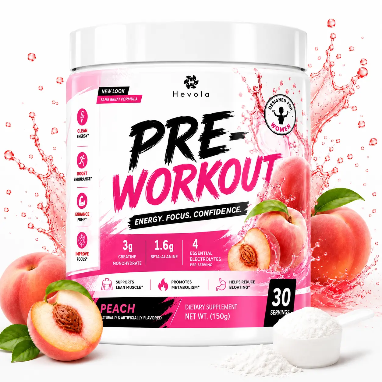 Women's Creatine Powder Blend - Strawberry or Peach Flavor | With Pure Creatine Monohydrate & Electrolytes | Easy-Mix Daily Fitness Supplement | Refreshing Fruit Flavor | 30 Servings