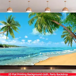 1PC, Tropical beach island palm tree background cloth, Wedding party backdrop, made of polyester, suitable for photo booths, parties, birthdays, celebrations, as well as indoor and outdoor home decoration, room decoration, wall decoration