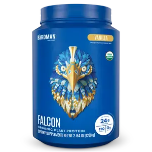 Birdman Falcon Protein Plant-Based Powder - Vanilla Flavor - 2.64lbs - Organic Pea Protein - 23g per Serving - Vegan & Dairy-Free - Enhances Digestion & Absorption - Ideal for Fitness & Healthcare
