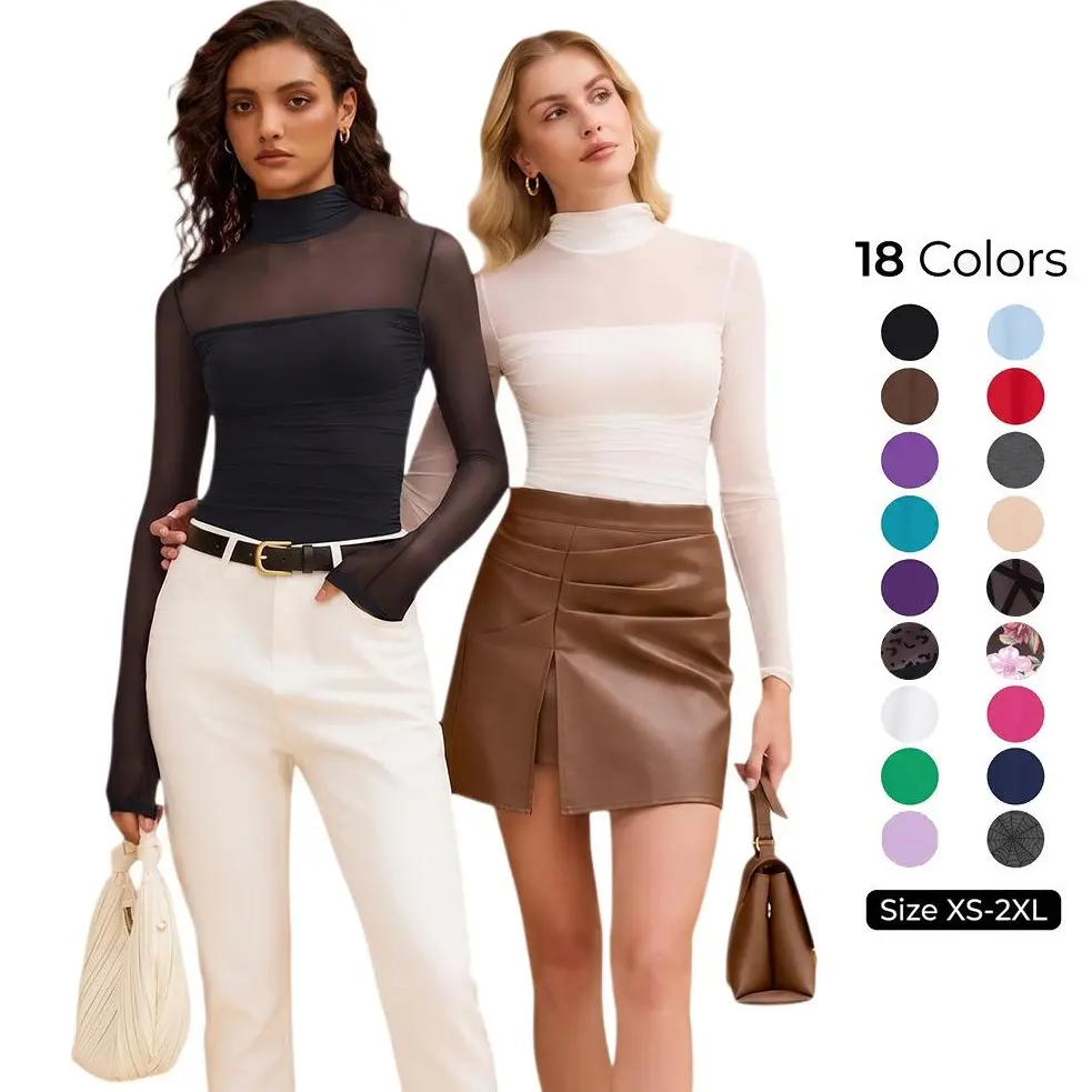 Avidlove Women's Contour Turtleneck Bodysuit - Long Sleeve Mesh Body Sculpting Top | Premium Seamless Leotard for Evening Wear & Trendy Outfits